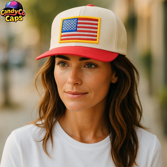 American flag patch July Independence day embroidered trucker  5 panel Hat yellow trim
