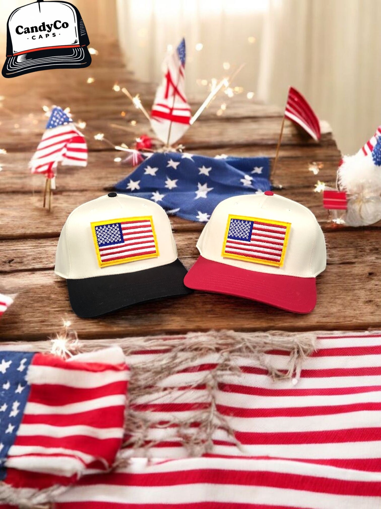 American flag patch July Independence day embroidered trucker  5 panel Hat yellow trim
