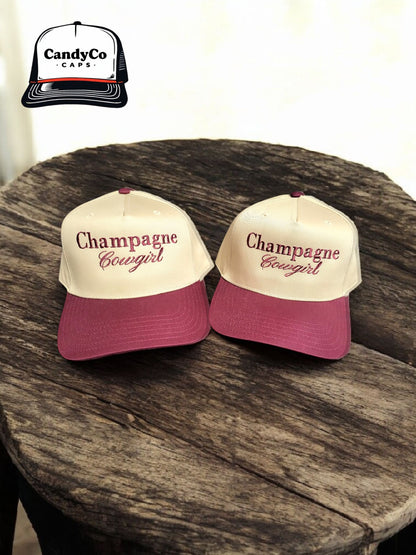 Champagne cowgirl embroidered trucker 5 panel Hat