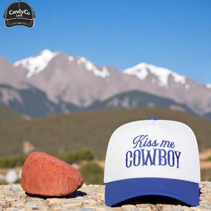 Kiss me cowboy cowgirl embroidered trucker 5 panel Hat