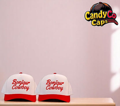 Bonjour Cowboy embroidered trucker  5 panel Hat cowgirl